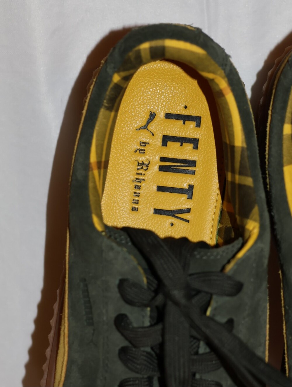 Puma FENTY by Rihanna Green & Yellow Cleated Creeper Suede Platform Sneakers. - Picture 8 of 16